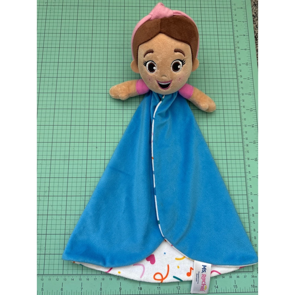 Ms. Rachel Huggable Lovey Plush Security Blanket Blue Pink 15 Inch Baby Toy